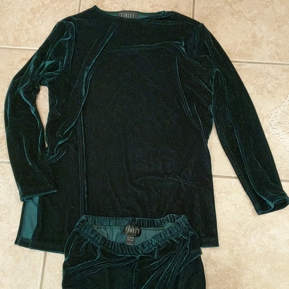 Finity emerald green velour two piece pants suit - Picture 3 of 6